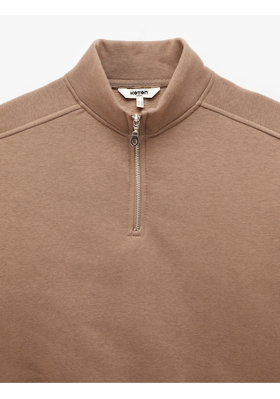 Koton Polo Yaka Uzun Kollu Fermuarlı Oversize Spor Sweatshirt Vizon 6sak10118nk 05x