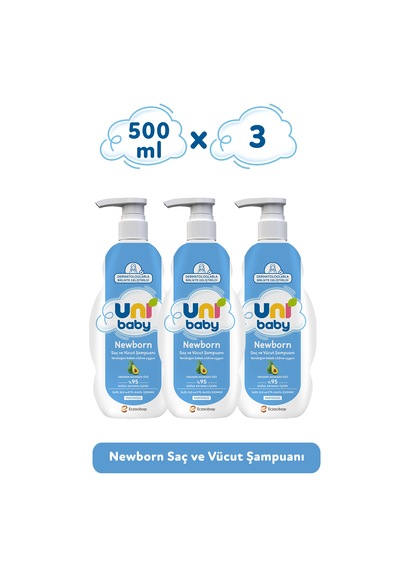 Uni Baby Newborn Yenidoğan Saç ve Vücut Şampuanı 500 Ml 3'lü
