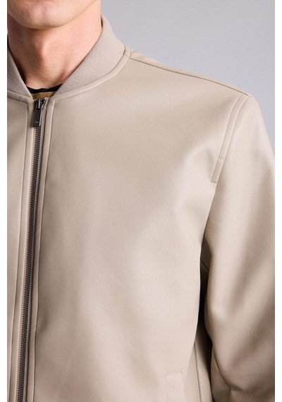 Defacto Su Geçirmez Slim Fit Kolej Yaka Ribanalı Fermuarlı Suni Deri Bomber Mont Y5367az26augr276 Gri-gr276