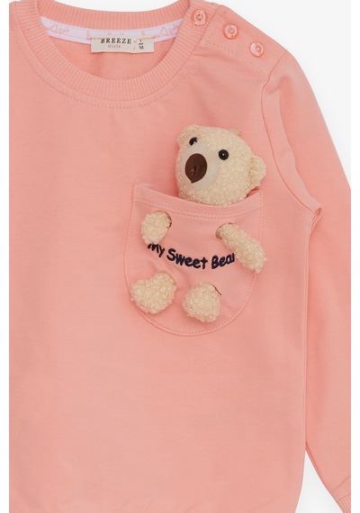 Breeze Kız Çocuk Sweatshirt Ayıcık Aksesuarlı 1.5-5 Yaş, Somon