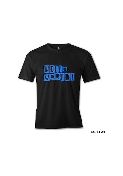 Yazı - Hello World Siyah Erkek Tshirt