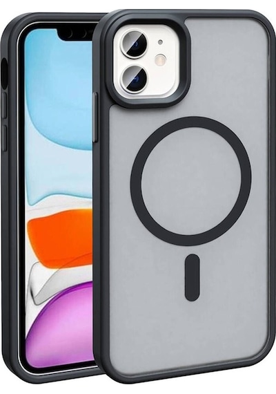 Apple Uyumlu iPhone 12 Kılıf M-safe Şarj Özellikli Mat Arka Yüzey Zore Sio Kapak Siyah