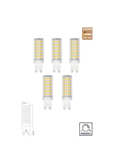 Uzun Mısır Şeffaf 7 W 3000k G9 Led Ampul Erd-289 5'li