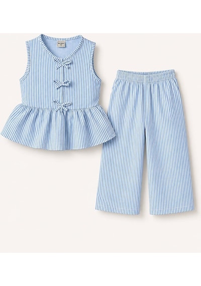 My Kids Wear Kız Çocuk Bella Fiyonk Detaylı Alt Üst Takım 12802 Mavi
