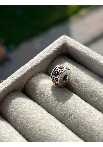 Turuncu Taşlı Klips Charm Asafaccessory Gümüş