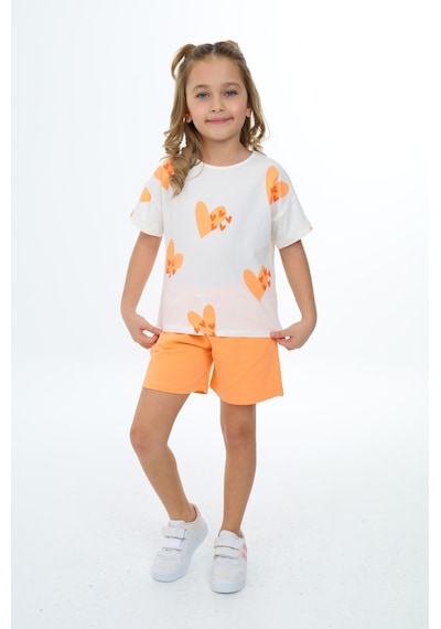 Toontoy Kids Toontoy Kız Çocuk Baskılı Şortlu Takım Turuncu