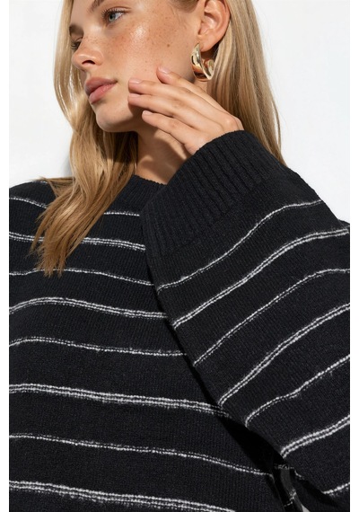 Hiccup Vıorna Çizgili Bisiklet Yaka Sweatshirt Siyah