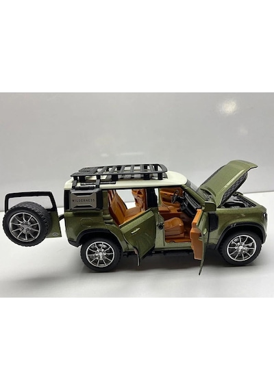 Land Lover Defender Jip Diecast Metal Oyuncak Model Araba 20 Cm Sesli Işıklı Kaput Bagaj Açılabilir Haki