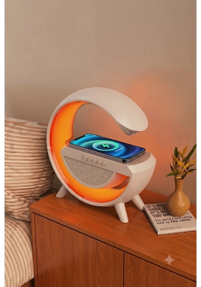Forlife Fl-8093 G Tasarım Akıllı Gece Lambası Wireless Şarjlı Bluetooth Speaker 321-6 Beyaz