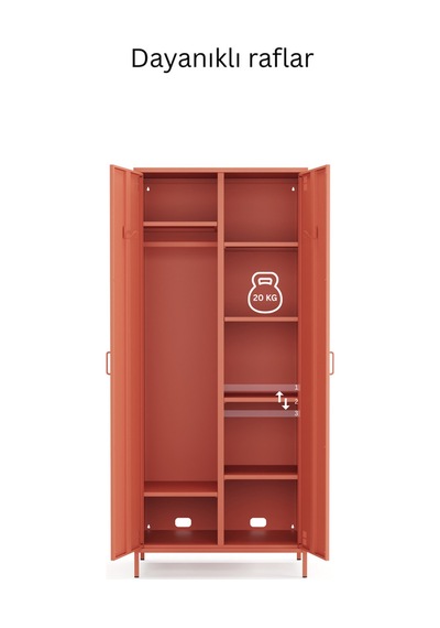 Pera Metal Elbise Dolabı, Soyunma Dolabı, İki Kapılı, 80,50 X 50 X 189,50 Cm Ral 3022 Somon