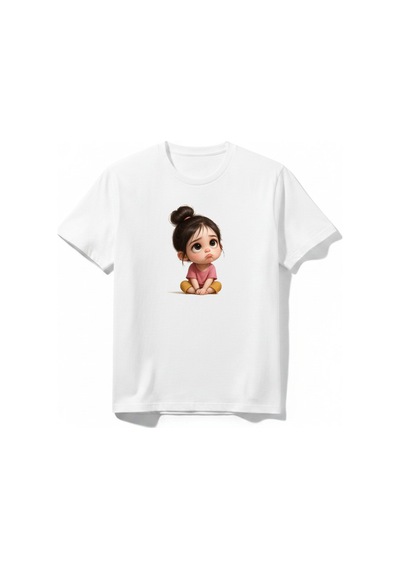 Urbantrendstore Somurtgan Üzgün Kız Çocuk Unisex Bisiklet Yuvarlak Yaka Basic Kısa Kollu %100 Pamuk Tişört Beyaz
