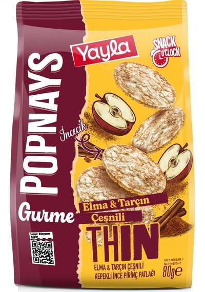 Yayla Popnays Gurme Elma Ve Tarçın Çeşnili Kepekli İnce Pirinç Patlağı 80 G X10