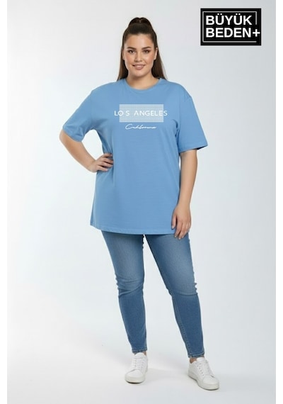 Superlife Kadın Büyük Beden Los Angeles Baskılı 3xl-6xl Bisiklet Yaka Tshırt Spr26btsk510-18 Mavi Superlife Kadın Büyük Beden Los Angeles Baskılı 3xl-6xl Bisiklet Yaka Tshırt Spr26btsk510-18 Mavi