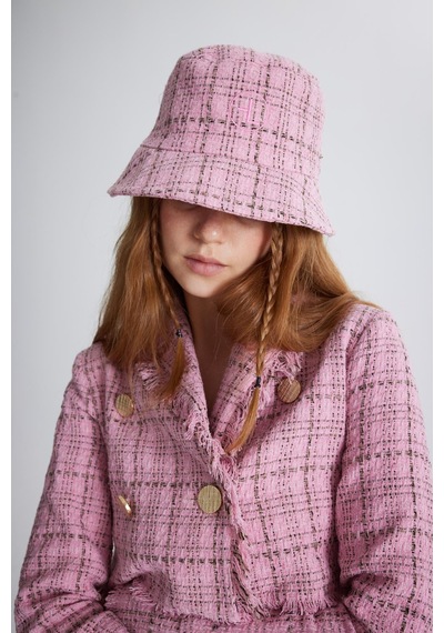 Holly Lolly Tüvit Kumaş Logolu Bucket Tweed Şapka Pembe