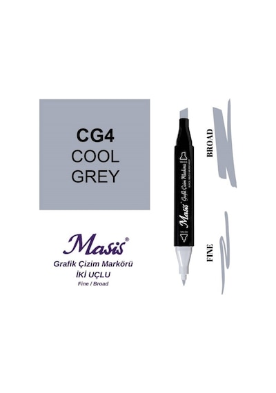 Çift Uçlu Marker Grafik Çizim Kalemi Cg4 Soğuk Gri