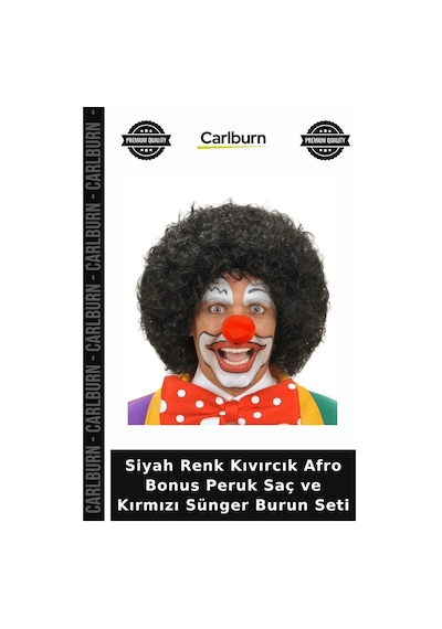 Siyah Renk Kıvırcık Afro Bonus Peruk Saç Ve Kırmızı Sünger Burun Seti Parti Malzemesi Kostüm Detayı +3