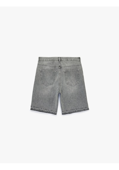 Koton Normal Bel Pamuklu Pis Paça Straight Fit Bermuda Jean Şort Gri 6sam40376nd