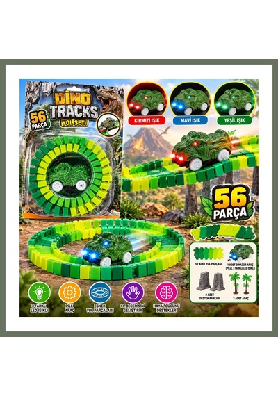 Bezos 8043 Dino Tracks Yol Set 56 Parça Dinazor Oyuncağı Bezos1
