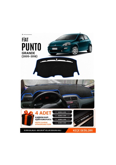 Fıat Punto Grande 2005-2018 Uyumlu Torpido Örtüsü, Torpido Kılıfı - Siyah-mavi - Fı016