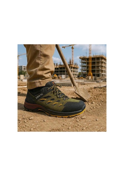 Stone Foot İş Güvenliği Ayakkabısı, Çift Yoğunluklu Taban, Anti-slip Kaymaz, Şok Emici, Süet Haki 42 Numara