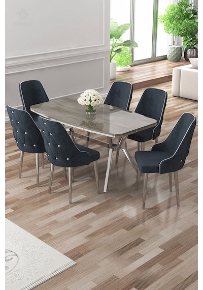 Canisa Asel Serisi 90x160 Lak Panel Antrasit İroni Krom Ayaklı Masa Takımı Ve 6 Antrasit Sandalye Antrasit İroni Masa Antrasit Sandalye Ayaklar Krom Canisa Asel Serisi 90x160 Lak Panel Antrasit İroni Krom Ayaklı Masa Takımı Ve 6 Antrasit Sandalye Antrasit İroni Masa Antrasit Sandalye Ayaklar Krom