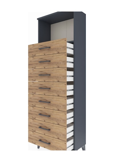 Arges Dolap Tek Raflı 8 Çekmeceli 60x30x182 Antrasit-çam Antrasit