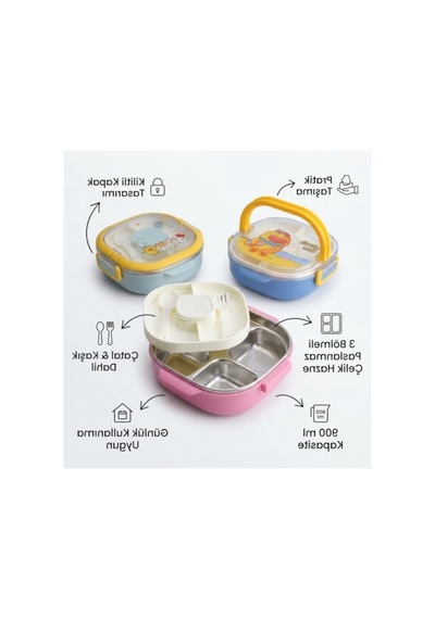 3 Bölmeli Paslanmaz Çelik Yemek Kabı, 700 Ml, Kilitli Lunch Box