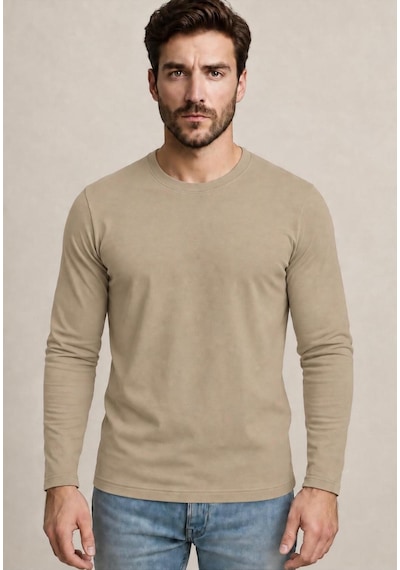 Axxel Erkek Pamuklu Likralı Süprem Uzun Kollu T-shirt-d240 Bej