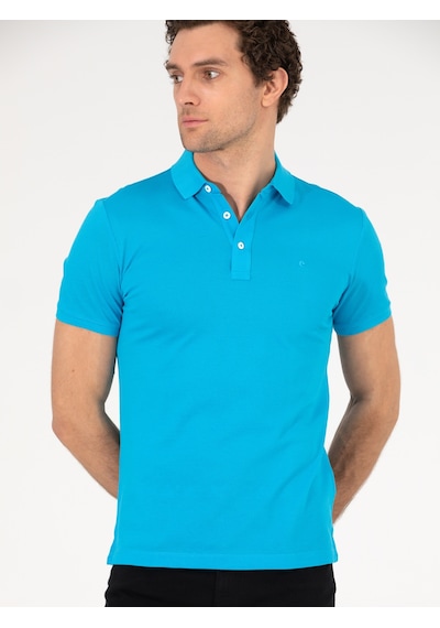 Turkuaz Polo Yaka Slim Fit Basic Merserize T-shirt Yeşil