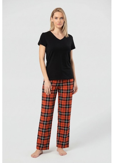 Türen Kadın Ekoseli Pijama Takımı T3618/turuncu 2 Çok renkli