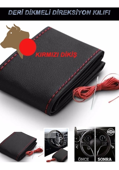 Renault Fluence 2010-2016 Deri Direksiyon Kılıfı Dikmeli Kırmızı Dikişli Diğer
