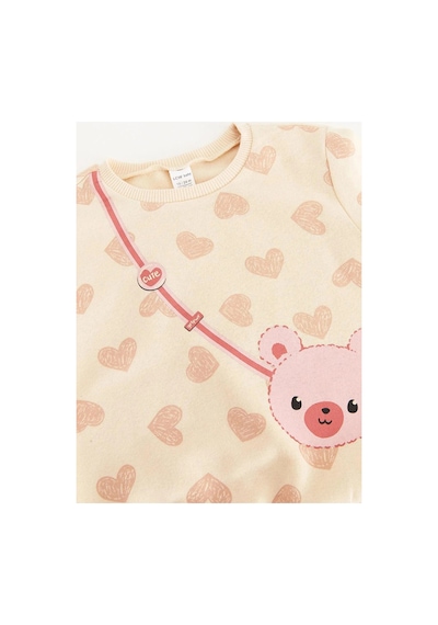 LC Waikiki Lcw Baby Ekru Bisiklet Yaka Uzun Kollu Baskılı Kız Bebek Sweatshirt Ve Tayt 2'li Takım