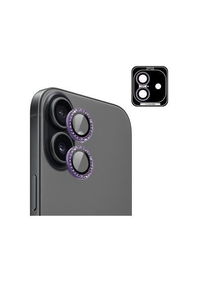 Apple iPhone Uyumlu 17 İçin Ipg Prolens Kamera Lens Koruyucu Elmas Taş Çerçeveli, Kırılmaz Cam Mor