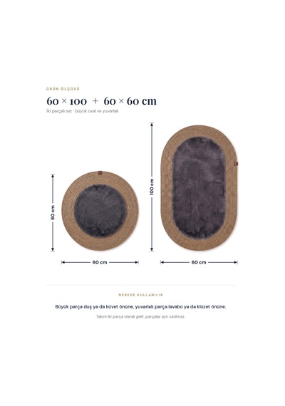 Banyo Paspası Takımı 60x100+60x60 Cm Düz Antrasit Gri & Camel