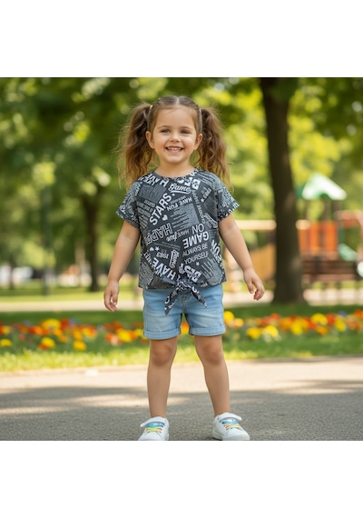 Bonbon Çocuk Bağlama Detaylı Crop Tshirt Cb1021 SIYAH