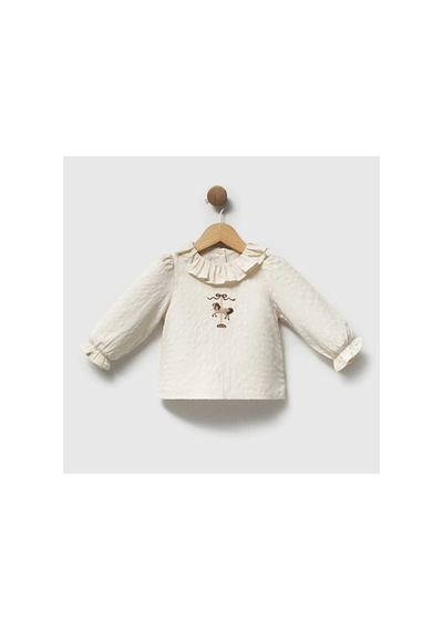 Ministok Charlotte Carousel Nakışlı Triko Hırka, Blüz, Şortlu 3'lü Kız Beb Bej