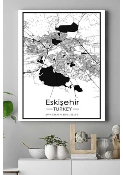 Pster18624 Eskişehir Harita Dekoratif Tasarım Kanvas Tablo 50 X 70