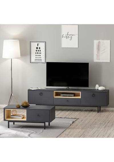 Naturel Tv Ünitesi Ve Orta Sehpa Takım 2'li Set Antrasit Antrasit