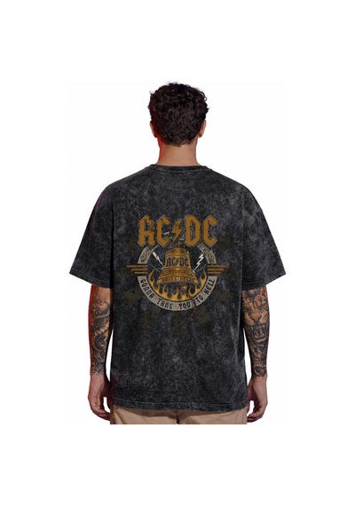 Tasarım Ac Dc Rock Metal Müzik Grubu Sırt Baskılı Unisex Oversize Siyah