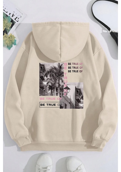 Be True Of Baskılı Sweatshirt Bej