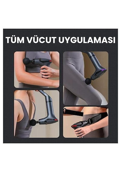 Smayling Germeli Uzatma Aparatlı Masaj Tabancası 4 Başlık Dijital Göstergeli Derin Doku Masaj Aleti Siyah