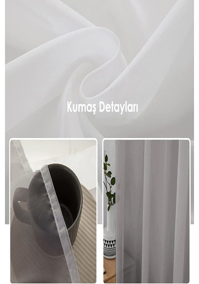 Düz Sade Tül Perde, Korniş Ve Rustik Kullanımı İçin Uygun, Düz Dikim, 300x270 Ölçü Gri