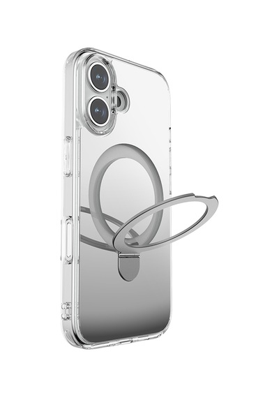 Apple Uyumlu iPhone 16 Kılıf Magsafe Şarj Özellikli Raptic Air Stand Serisi Aynalı Arka Yüzey Standlı Kapak Gri