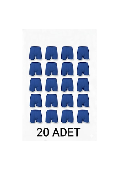 Enmodaiçgiyim 20 Adet Saks Mavi %100 Pamuk Rahat Kesim Erkek Paçalı Külot Boxer