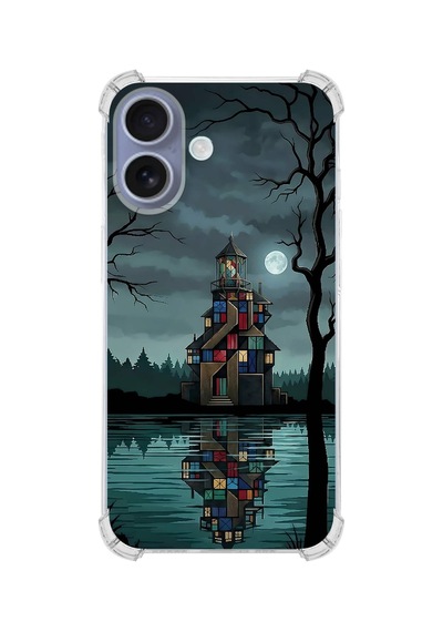 Printify Apple iPhone 16 İle Uyumlu Simya Serisi Gölge Ve Cam Tasarımlı Uv Baskılı Köşe Korumalı Antişok Kılıf Şeffaf