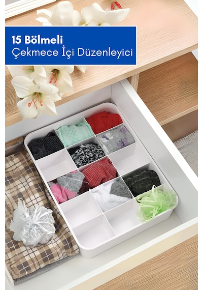 Grimorlife 15 Bölmeli Çekmece Içi Düzenleyici Organizer Beyaz Renk Diğer