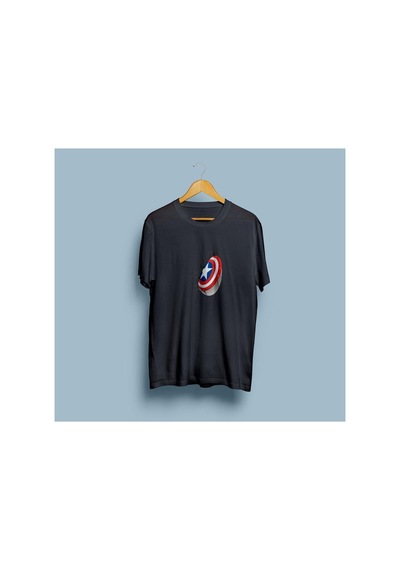 Bahriyeli Collection Oversize Kaptan Amerika Kalkanı Tasarım Unisex T-shirt Siyah