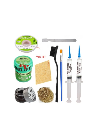 Relıfe Rl-402 Krem Lehim 183 C 40gr Havya Uç Temizleyici Seti Flux Lehim Toplama Cp-1515 Emme Teli Fırça Vs Set03