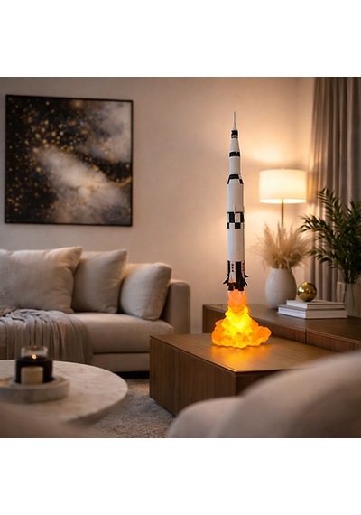 Saturn V Roket Gece Lambası Dekoratif Ve Özel Hediye Çok Rekli - Beyaz