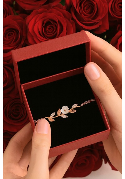 Çekirdekjewelry 925 Ayar Gümüş Manolya Çiçekli Bileklik Pembe